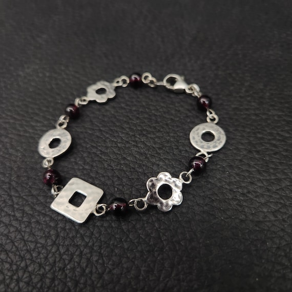 Vintage 925 Solid Sterling Silver Hammered Geomet… - image 1