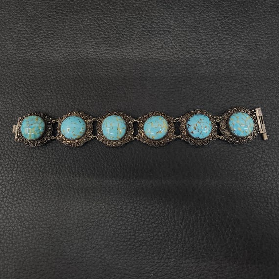 925 Solid Sterling Silver Round Turquoise Cabocho… - image 5