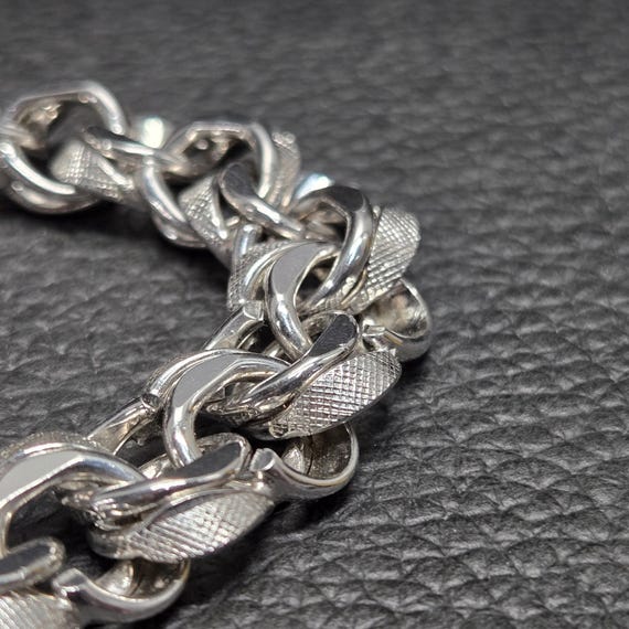 THICK 925 Solid Sterling Silver 6.5" Textured Bis… - image 5