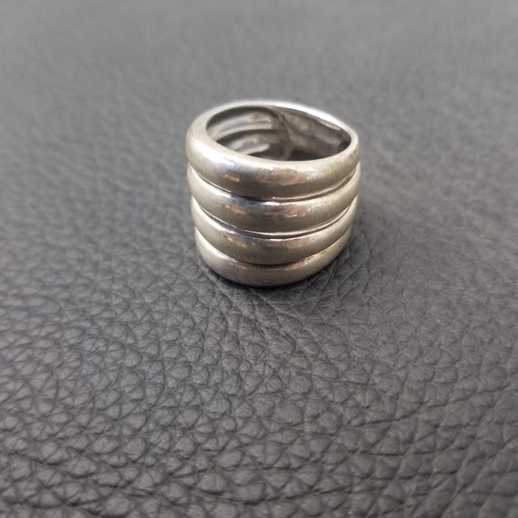 Vintage 925 Solid Sterling Silver Quad Ridge Stac… - image 1
