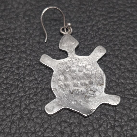 Vintage 925 Solid Sterling Silver Turtle Dangle E… - image 8