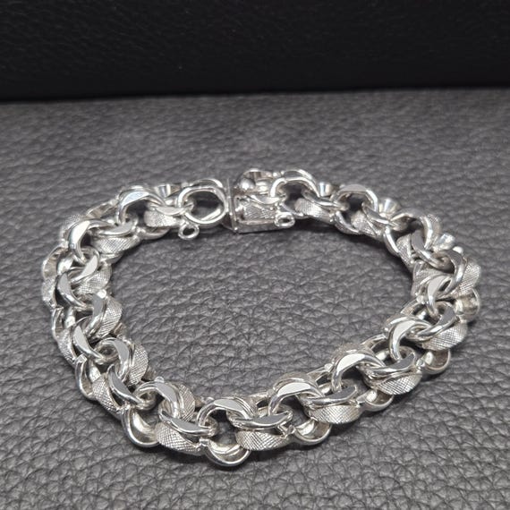 THICK 925 Solid Sterling Silver 6.5" Textured Bis… - image 1