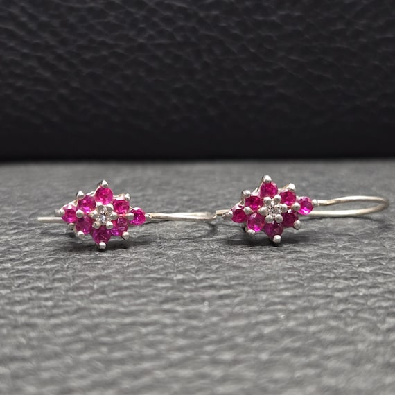 Vintage 925 Solid Sterling Silver Pink CZ Flower … - image 1