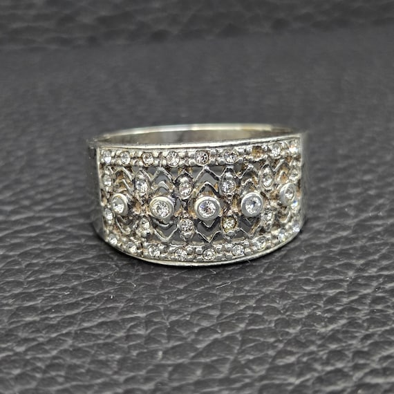 Vintage 925 Solid Sterling Silver Open Filigree C… - image 1