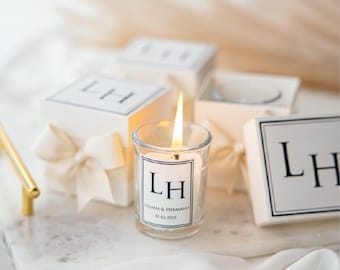 Personalized Wedding Favor Candle, Elegant Gift Box with Ribbon