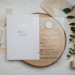 Faire-part de qualité supérieure en acrylique transparent avec feuille d'or pour mariages, anniversaires, faire-part transparent, faire-part blanc, faire-part scellé
