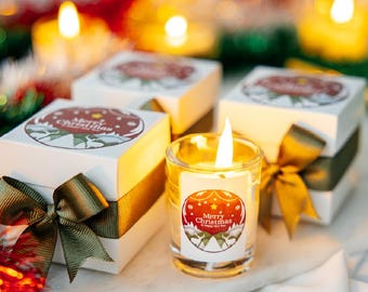 Holiday Gift Set Candle, Custom Christmas Box, Handmade Favor for Winter Home Decor and Seasonal Celebration