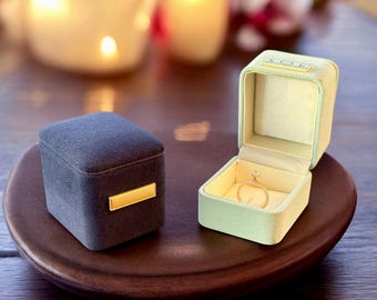 Luxury Velvet Ring Box | Bride & Groom Initials Personalizable Design