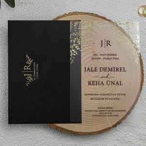 Faire-part de qualité supérieure en acrylique transparent avec feuille d'or pour mariages, anniversaires, faire-part transparent, faire-part noir