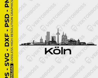 Cologne Skyline File German Cities Skyline, Premium File, DTX, svg, png, svg compatible with all devices Cricut, Laser, Engraving and much more