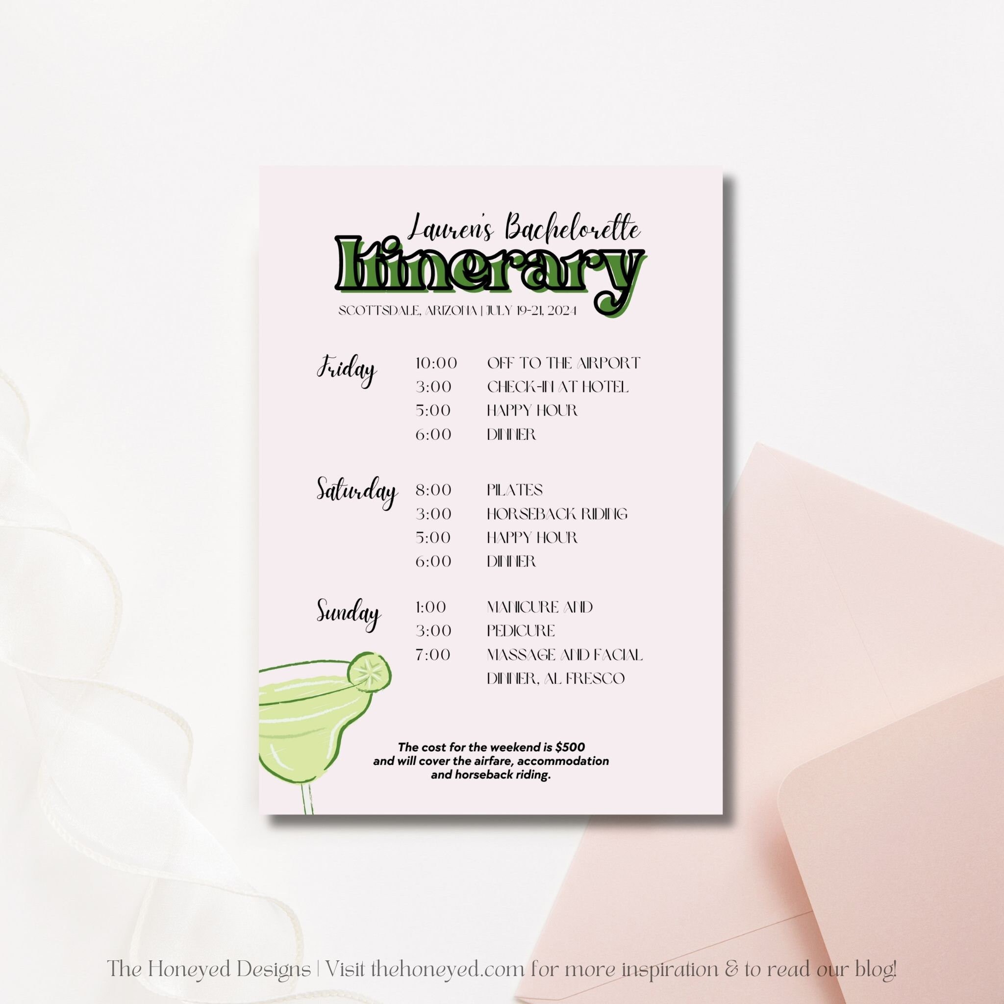 Bachelorette Itinerary Template | Margaritas and Matrimony Schedule ...