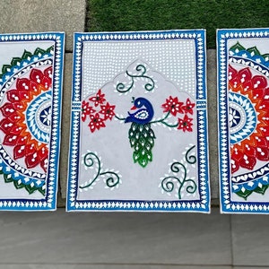 Coleção de 3 - Arte Lippan elegante feita à mão | Decoração de parede | Tapeçaria | Decoração de casa | Arte de parede Boho | Arte popular indiana