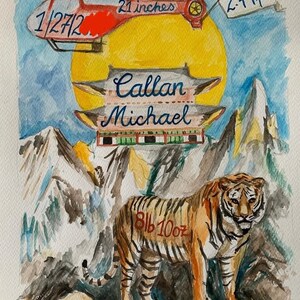 Individuelles Aquarellbild zur Geburt und Taufe