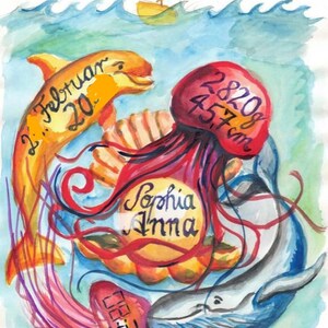 Aquarell Malerei zur Geburt oder Taufe