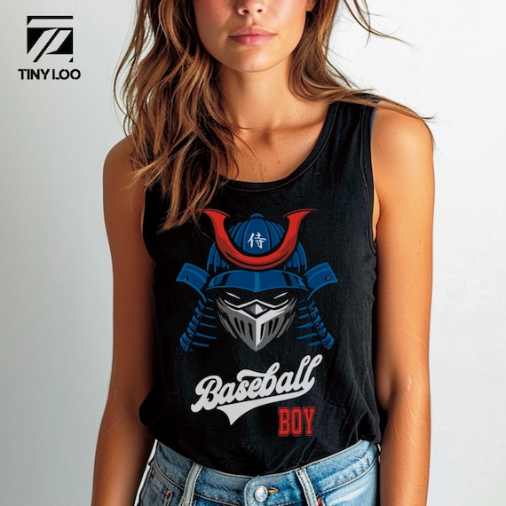 Camiseta regata preta Samurai para beisebol, camiseta gráfica