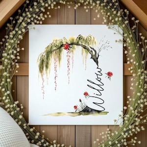 Custom Name Weeping Willow Tree Print Serene Nursery Decor Digital Download Willow Name Print Willow Tree Name Wall Art Gift For Willow
