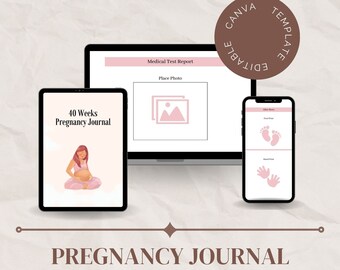 Diario di gravidanza di 40 settimane, Pianificatore di gravidanza stampabile, Diario di gravidanza stampabile, Kit mamma in attesa, PDF, Modificabile in Canva
