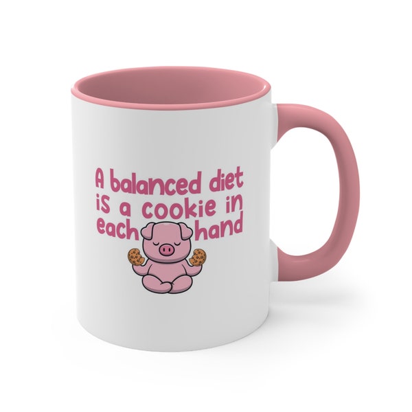 Cookies Diet ceramic mug, funny dieting pig cup, funny pink 11oz drinkware, Pig sleek mug, cheat day comforting mug, funny diet cozy tea mug