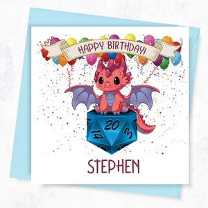 Pfirsich Drachen Geburtstagskarte | 20 seitige Würfel-Drachen-Geburtstagskarte | Geburtstagskarte | DND Geburtstagskarte | DND Drache Geburtstag | DND Würfelkarte
