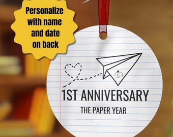 Personalized First Anniversary The Paper Year Ornament 1st Wedding Anniversary Paper Wedding Anniversary One Year Anniversary Husband Wife