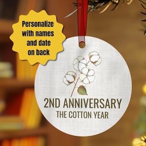 Personalized Second Anniversary Ornament Cotton Year Gift 2nd Wedding Anniversary Gift for Husband Gift for Wife Gift for Couple Anniversary