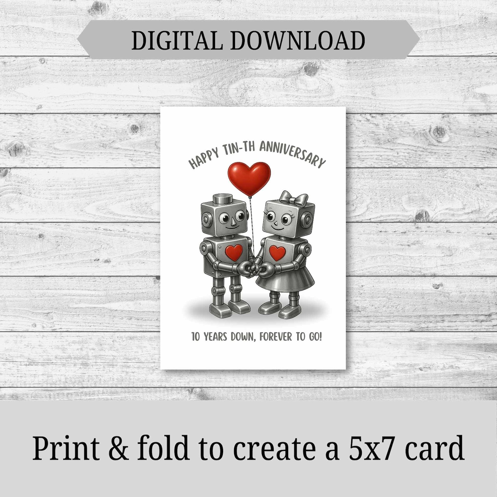 DIGITAL DOWNLOAD 10th Anniversary Card Tin Anniversary Card Gift for ...