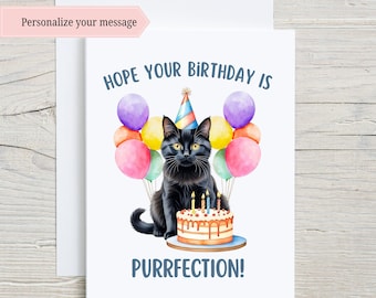 Black Cat Birthday Card, Cat Birthday Card, Cat Lover Gift, Gift from Cat, Happy Birthday Greeting Card, Cat Mom Card, Black Cat Birthday,