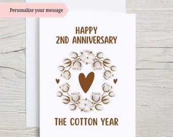 2nd Anniversary Card Cotton Anniversary Card Second Wedding Anniversary Card Couple Anniversary Card Card for Husband Card For Wife