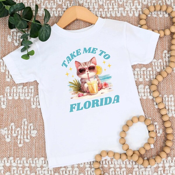 Youth Take Me To Florida Cat Shirt Beach Vacation Orlando Vacation Summer Vacation Cat Lover Summer Fun Kids Cat Gift Kittens Beach Vibes