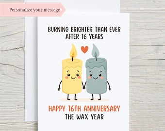 16th Anniversary Card Wax Anniversary Card 16th Wedding Anniversary Card Gift For Couple Gift For Husband Gift for Wife 16 Years Married