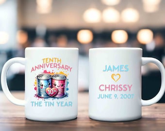 Personalized 10th Anniversary Mug Tin Anniversary Gift 10 Year Annivesary Coffee Mug Gift For Husband Gift for Wife Couple Anniversary Gift