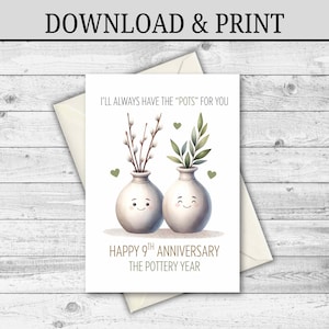 DIGITALE DOWNLOAD Kaart 9e verjaardag Aardewerk verjaardag kaart Cadeau voor man Cadeau voor vrouw Kaart voor verjaardag Afdrukbaar 9 jaar getrouwd