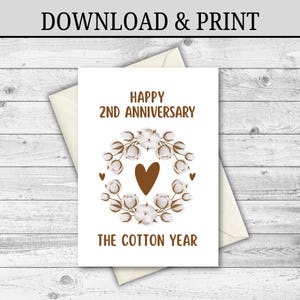 DIGITAL DOWNLOAD 2nd Anniversary Card, Cotton Anniversary Card, Gift for Husband, Gift for Wife, Card for Anniversary Printable 2 Years