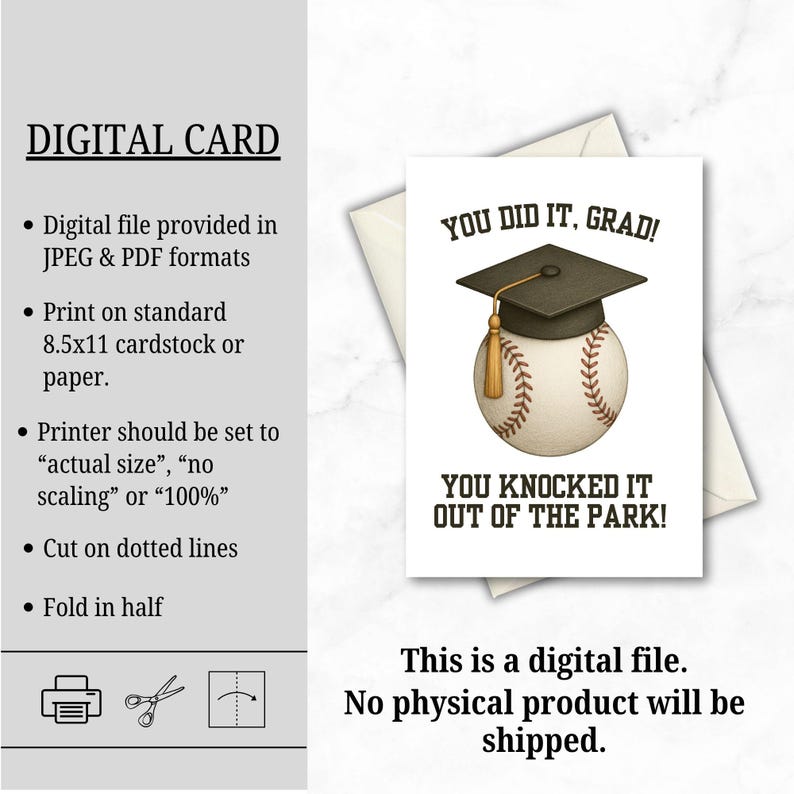 DIGITAL DOWNLOAD Baseball Graduation Card, Sports Graduation Card ...