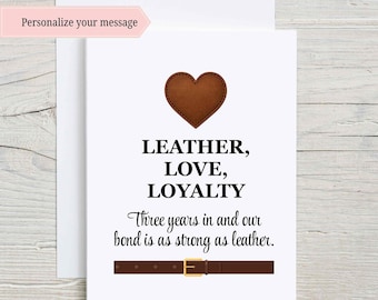 3rd Anniversary Card, Leather Anniversary, Third Anniversary Card, 3rd Anniversary, Gift For Wife, Gift For Husband, 3 Years Married