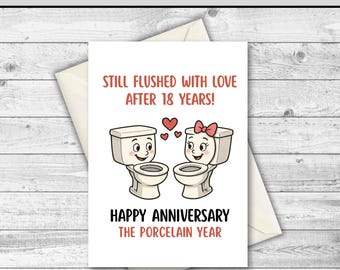 DOWNLOAD DIGITALE Biglietto d'auguri per il 18° anniversario, biglietto d'auguri in porcellana, regalo per il marito, regalo per la moglie, biglietto d'auguri stampabile per l'anniversario di 18 anni