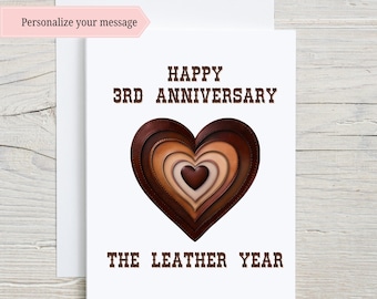 3rd Anniversary Card Leather Anniversary Card Third Wedding Anniversary Card Couple Anniversary Card Card for Husband Card For Wife Leather