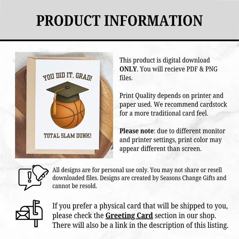 DIGITAL DOWNLOAD Basketball Graduation Card, Sports Graduation Card ...