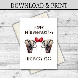 DIGITALER DOWNLOAD Karte 14.Jahrestag Hochzeitskarte Geschenk für Ehemann Geschenk für Frau Geschenk für Paar Druckbare Karte 14 Jahre verheiratet