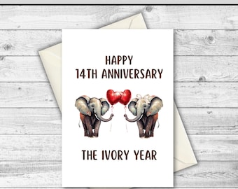 Ivory Wedding Anniversary Card, 14th Wedding Anniversary - as a