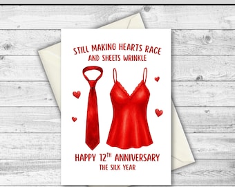 DOWNLOAD DIGITALE Biglietto d'auguri per il 12° anniversario Biglietto d'auguri in seta per l'anniversario Regalo per il marito Regalo per la moglie Biglietto d'auguri stampabile per l'anniversario di 12 anni di matrimonio