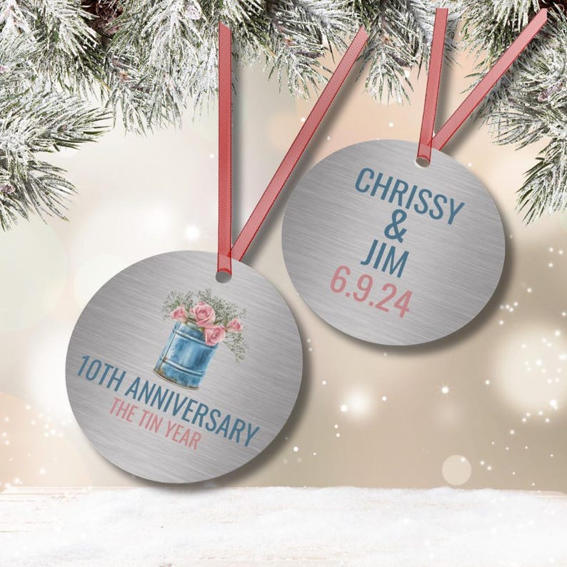 Personalized Tenth Anniversary the Tin Year Metal Ornament 10th Wedding ...