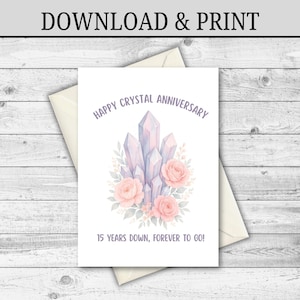 TÉLÉCHARGEMENT NUMÉRIQUE Carte pour 15e anniversaire Carte d'anniversaire en cristal Cadeau pour mari Cadeau pour femme Carte pour anniversaire de mariage, 15 ans de mariage