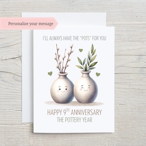 9th Anniversary Card, Pottery Anniversary, Ninth Wedding Anniversary Card, 9 Years Married, Card for Husband Card For Wife Funny Anniversary