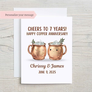 Personalized 7th Anniversary Card, Copper Anniversary, Seventh Anniversary Card, Gift For Wife, Gift For Husband, Card for Couple, Copper