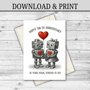TÉLÉCHARGEMENT NUMÉRIQUE Carte de 10e anniversaire en étain, cadeau pour mari, cadeau pour femme, carte d'anniversaire de mariage, 10 ans imprimable