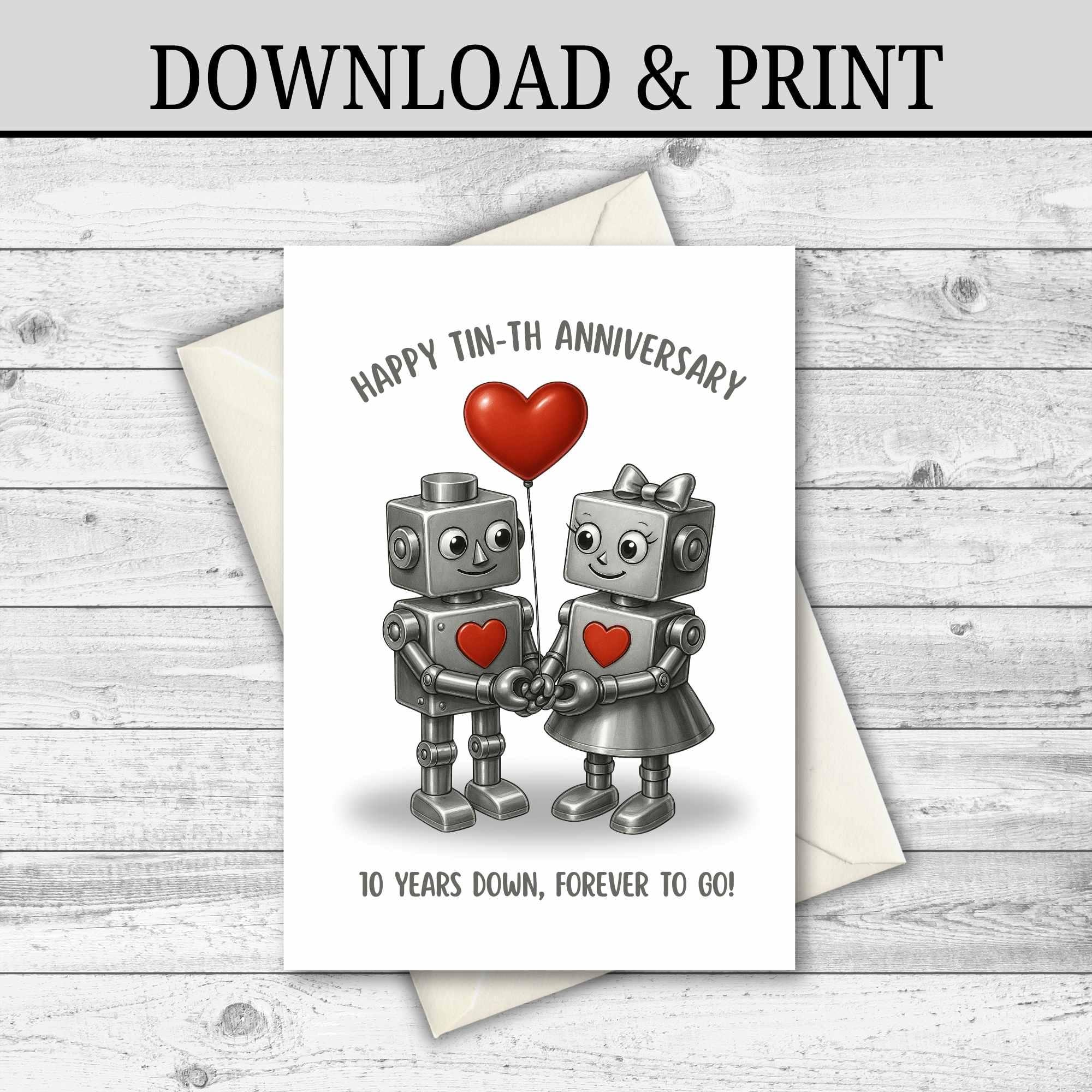 DIGITAL DOWNLOAD 10th Anniversary Card Tin Anniversary Card Gift