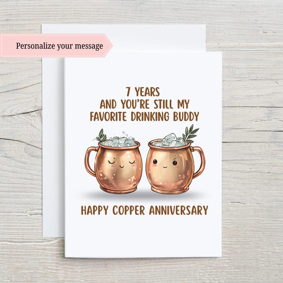 7th Anniversary Card, Copper Anniversary, Seventh Anniversary Card, 7th Anniversary, Gift For Wife, Gift For Husband, Card for Wife, Husband