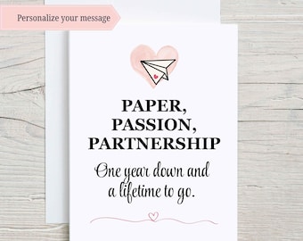 1st Anniversary Card, Paper Anniversary, First Anniversary Card 1st Anniversary Gift For Wife Gift For Husband, Card for Wife Husband Couple