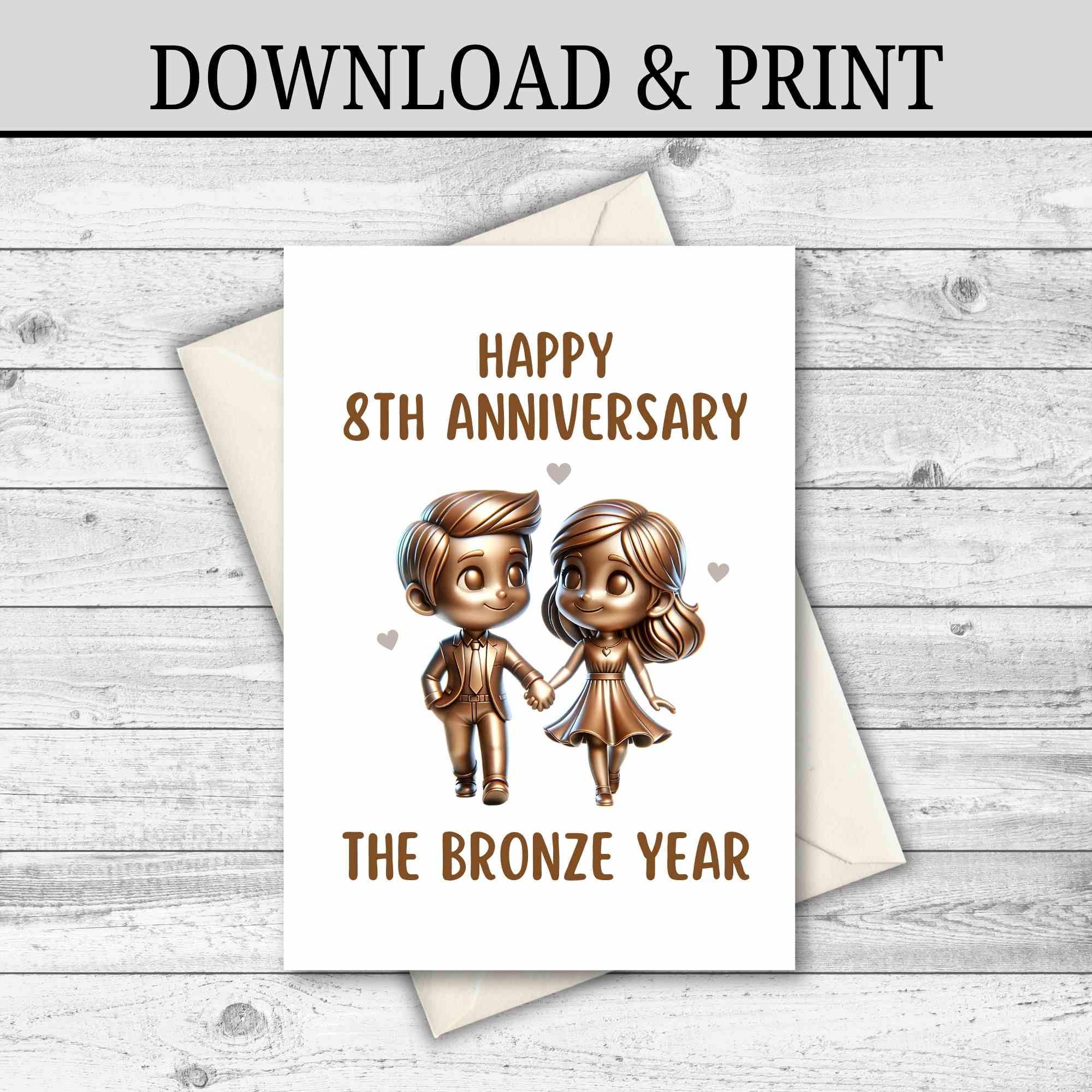 DIGITAL DOWNLOAD 8th Anniversary Card Bronze Anniversary Card Gift
